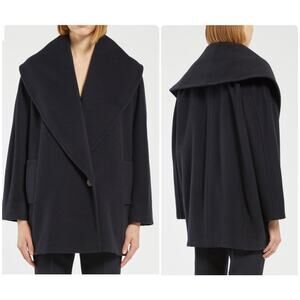 Vintage MARELLA ITALY Wool Angora Shawl Hooded Collar Coat Jacket Size 10